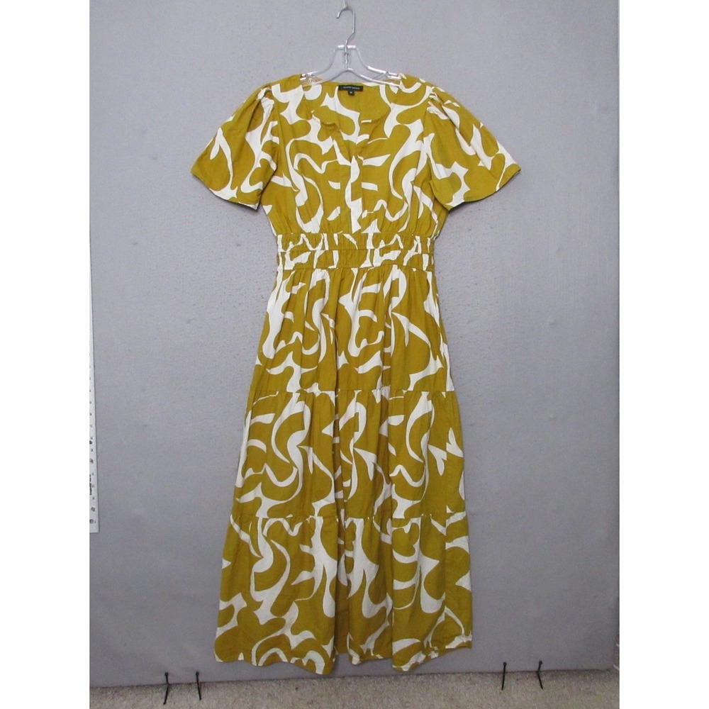 Meadow Rhodes Dress Medium‎ Mustard Yellow Geometric Cotton Midi Boho Vacation